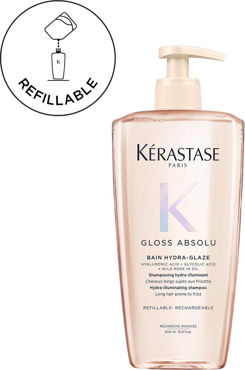 Kérastase Gloss Absolu Bain Hydra-Glaze - Anti-Frizz Shampoo met Glanseffect voor Lang, Pluizig Haar - Met Hyaluronzuur - 500ml
