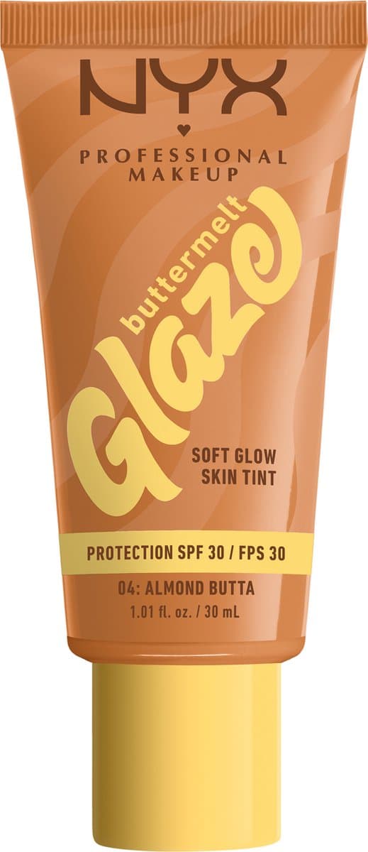 NYX Professional Make Up Buttermelt Glaze Almond Butta Foundation - Tot 12 uur draagtijd - SPF 30 bescherming - 4 - 30ml