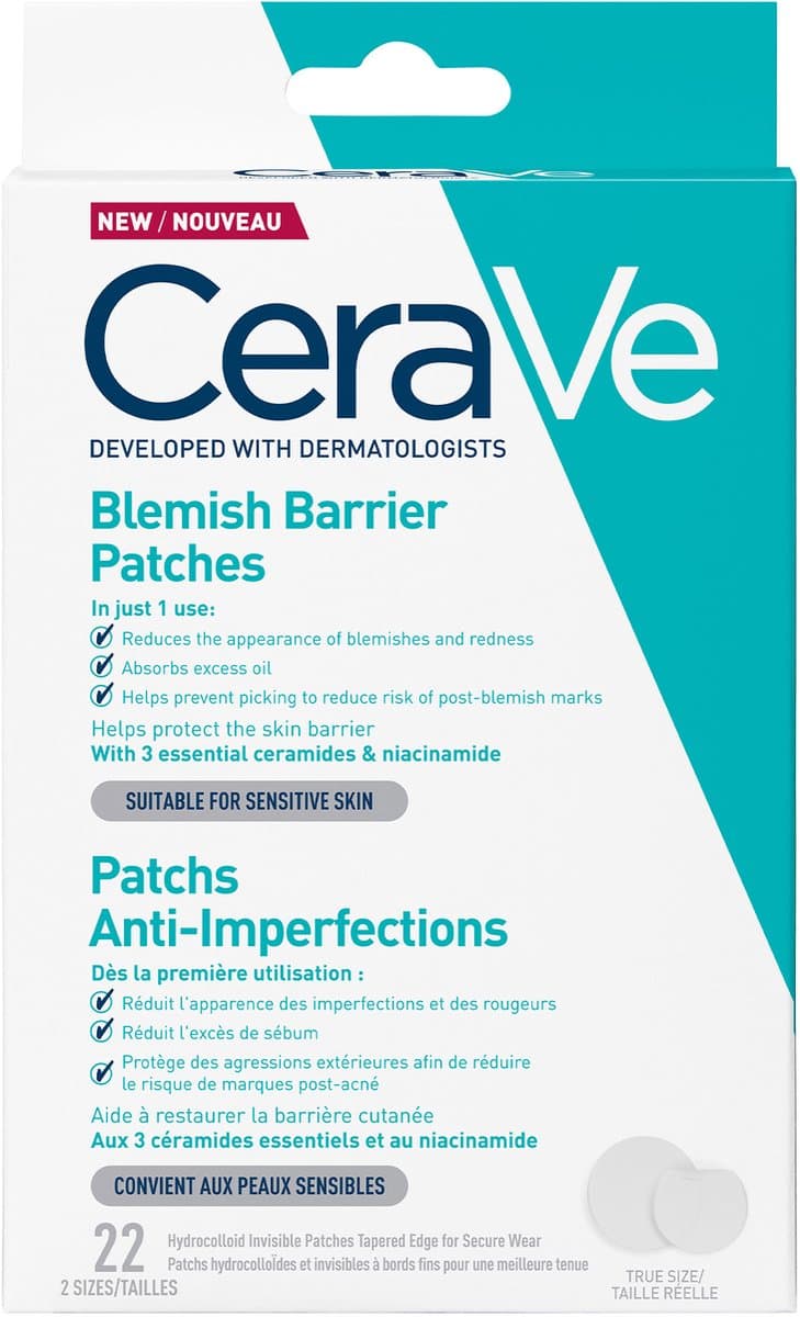 CeraVe Anti-Puistjes Patches - Voor een acne-gevoelige huid – Met 3 Essentiële Ceramiden & Niacinamide - 22 patches