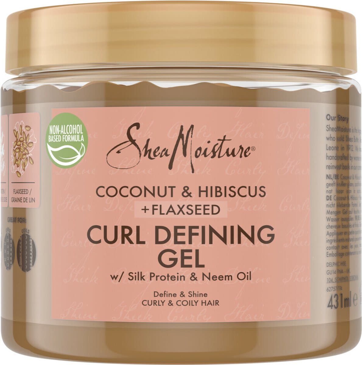 SheaMoisture Curl Defining Haargel - Coconut & Hibiscus + Flaxseed - zorgt voor sterke kruldefinitie en glans - 431 ml