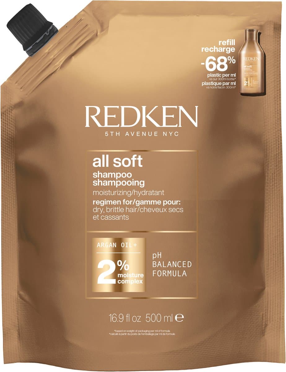 Redken - All Soft Shampoo Refill - Voor droog en broos haar - Revitaliseert, hydrateert en verzacht het haar - 500 ML