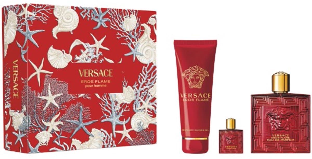 Versace Eros Flame Giftset Edp Spray 100ml/ Bath & Shower Gel 150ml/ 5ml Miniatura