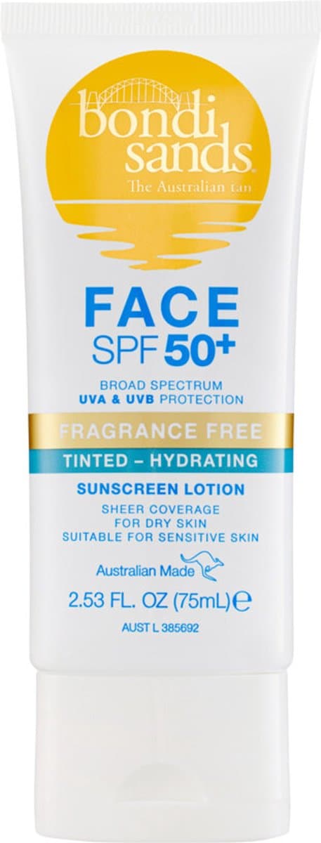 Bondi Sands Sunscreen Face Lotion SPF 50+ Fragrance Free Tinted - Hydrating 75 ml