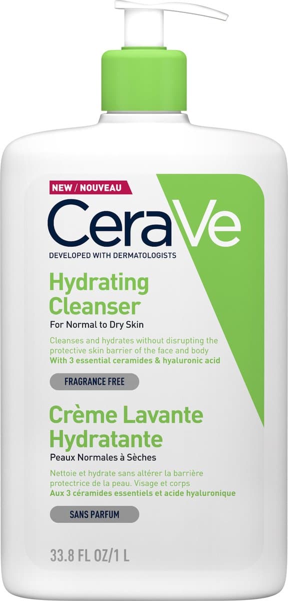 CeraVe Hydraterende Reinigingscrème - voor normale tot droge huid - met 3 Essentiële Ceramiden - 1000ML