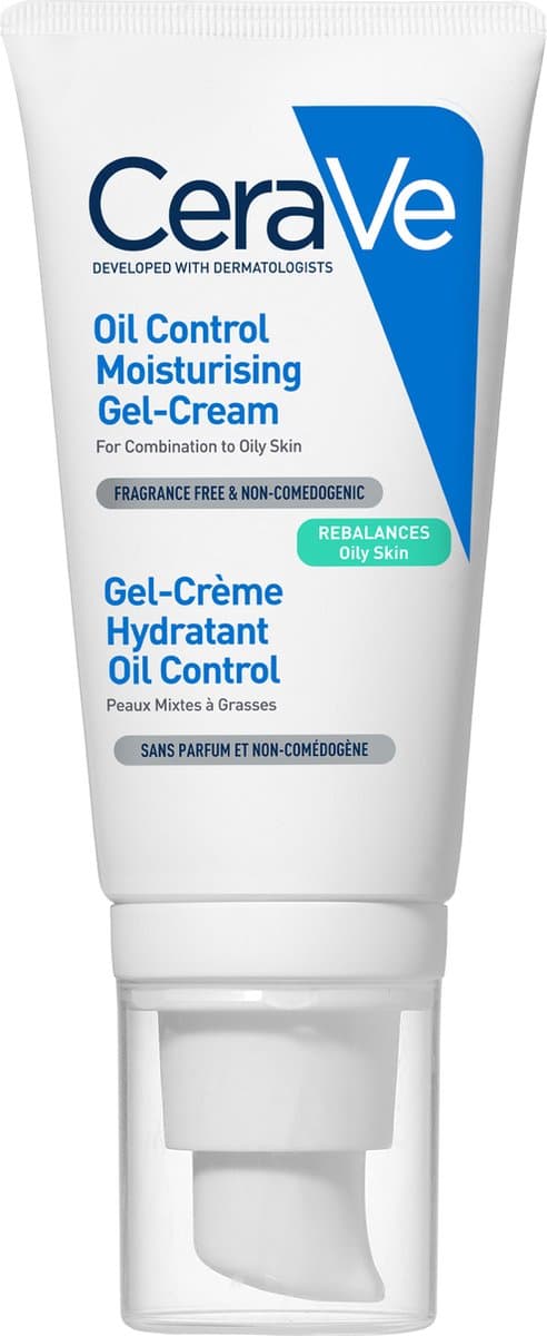 CeraVe Hydraterende Oil Control Gel-Crème - Gemengde tot Vette Huid - Met 3 Essentiële Ceramiden, Niacinamide en Hyaluronzuur - 52ml