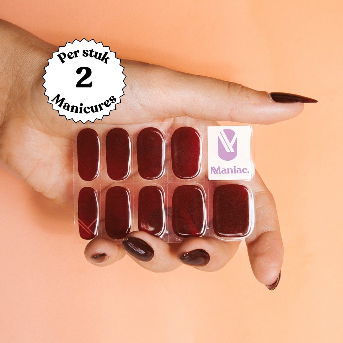 Maniac Nails Gellak Stickers – Ruby Red – 28 stickers voor 2 manicures – 14+ dagen zonder chippen – Uitharden met UV-lamp – Bordeaux rode Gel...