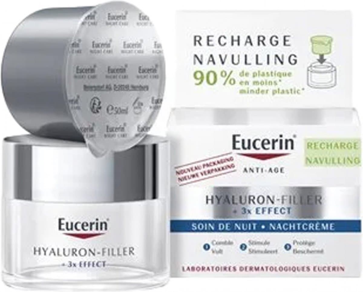 Eucerin Hyaluron-Filler + 3x EFFECT Anti-Aging Nachtcrème NAVULLING - Gezichtscrème - Anti-Rimpel Crème - 50 ml