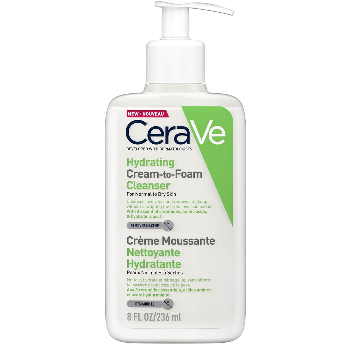 CeraVe Hydraterende Crème-to-Schuimcleanser met Aminozuren voor Normale tot Droge Huid 236 ml