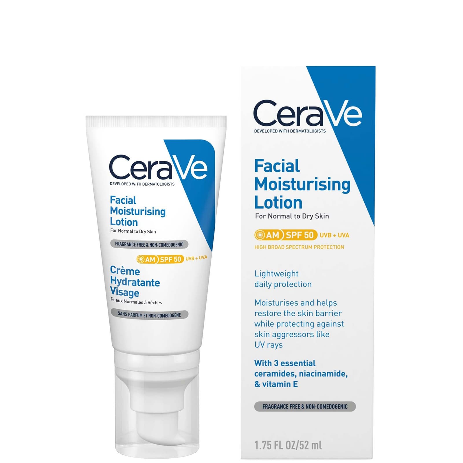 CeraVe AM Facial Hydraterende Lotion SPF50 voor Normale tot Droge Huid 52 ml