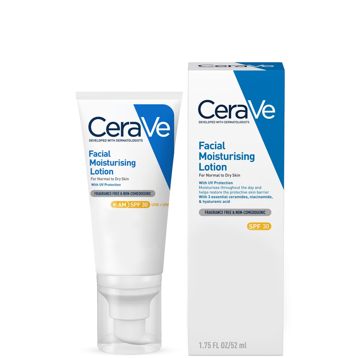 CeraVe AM Hydraterende Gezichtslotion SPF30 met Ceramides voor Normale tot Droge Huid 52 ml