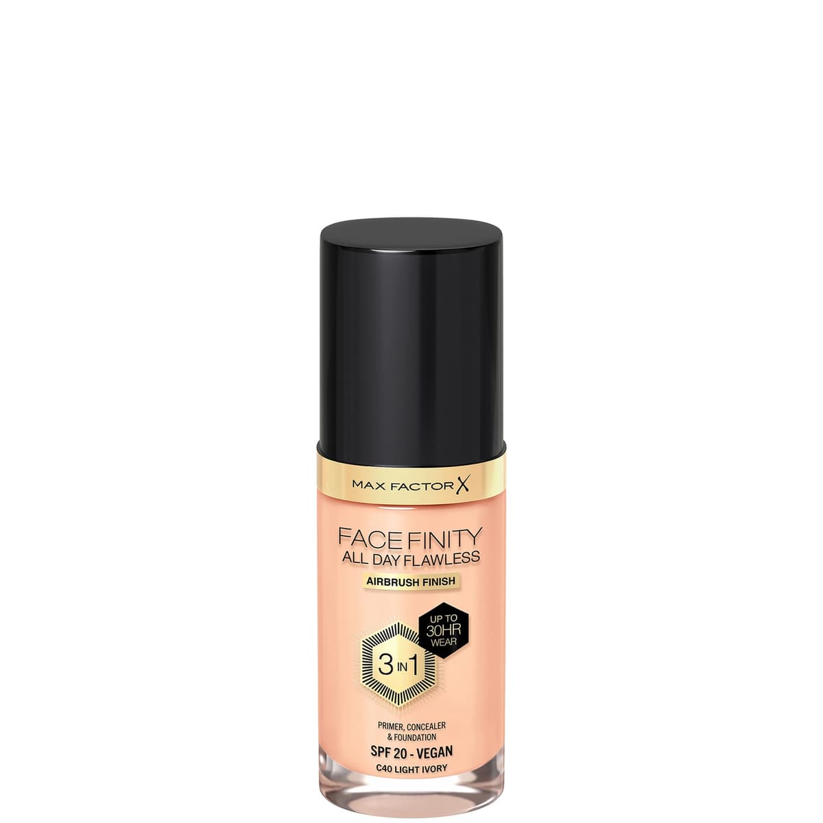 Max Factor Facefinity All Day Flawless 3 in 1 Vegan Foundation 30ml (Various Shades) - C40 - LIGHT IVORY
