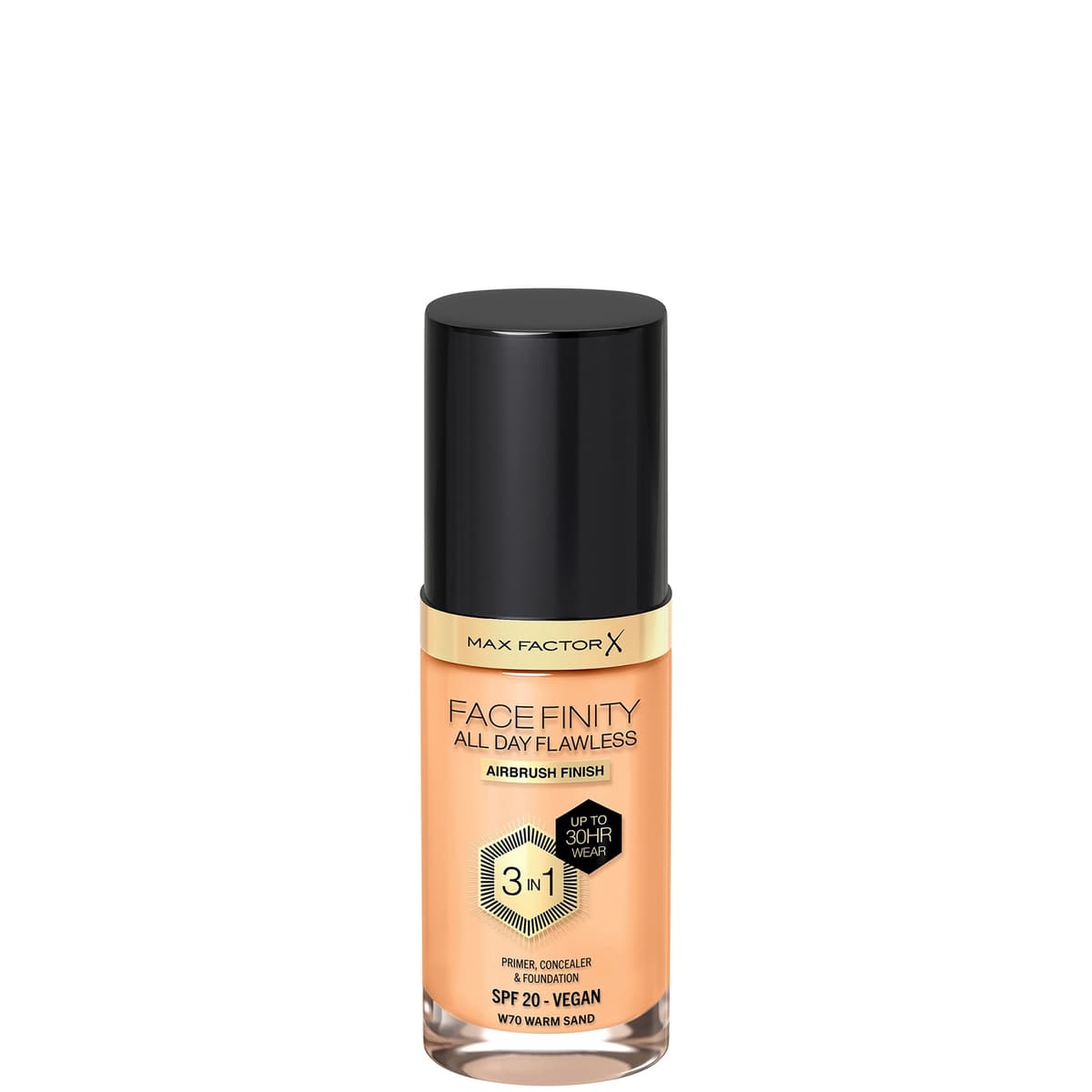 Max Factor Facefinity All Day Flawless 3 in 1 Vegan Foundation 30ml (Various Shades) - W70 - WARM SAND