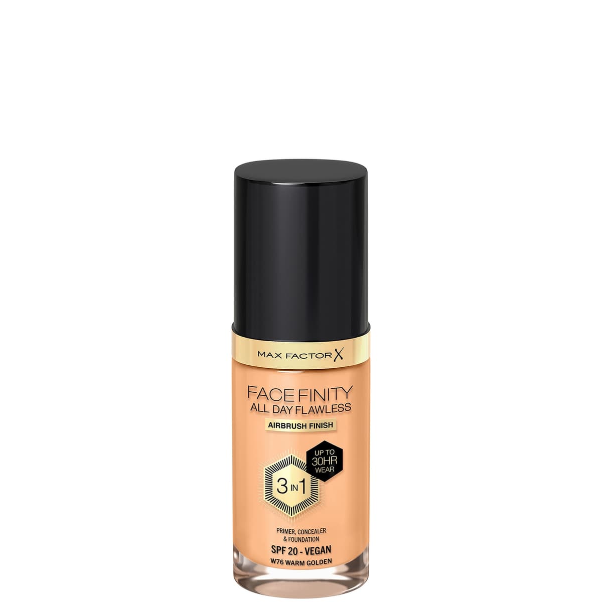 Max Factor Facefinity All Day Flawless 3 in 1 Vegan Foundation 30ml (Various Shades) - W76 - WARM GOLDEN